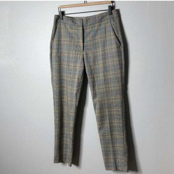 Zara Tartan Plaid Pants Trousers Ankle Length Black Pockets Straight Leg Size M - Picture 3 of 16